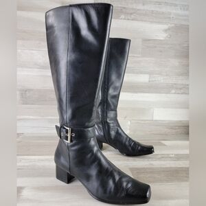 Gorgeous Vintage Chadwicks Black Leather Heeled Side Zip Knee High Boots 9Wide